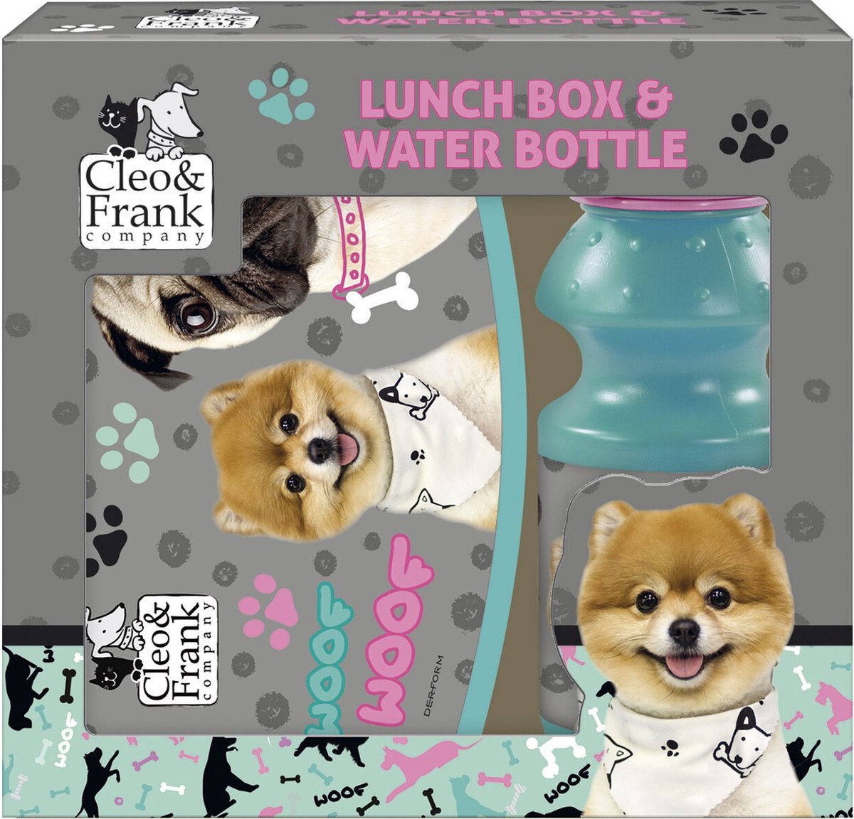 Cleo & Frank Set Lunchbox + Bidon Woof Woof - Polypropyleen
