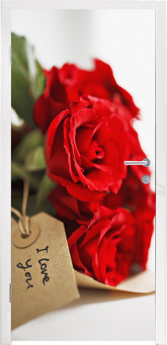 Afbeelding van product StickerSnake  Deursticker Rode rozen voor valentijn - 95x215 cm - Deurposter