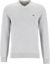 Lacoste trui katoen V-hals - gebreide heren trui - lichtgrijs melange -  Maat: M