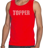 Glitter Topper tanktop rood met steentjes/ rhinestones voor heren - Glitter kleding/ foute party outfit L