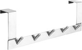 RVS deurkapstok/rek met 5 ophanghaken 35 cm - Handdoekenrek met haken voor aan de deur