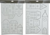 Raamversiering huizen wit 40x28.5cm (1 stuk) assorti