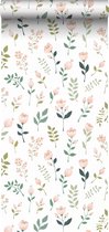 ESTAhome behang bloemen wit, roze en groen - 139339 - 50 x 900 cm
