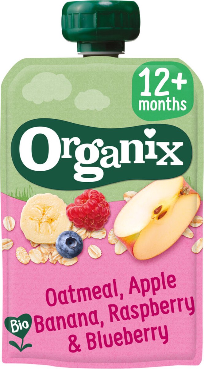 Goedkoopste 6x Organix Knijpfruit 12 m Haver Appel & Banaan 100 gr