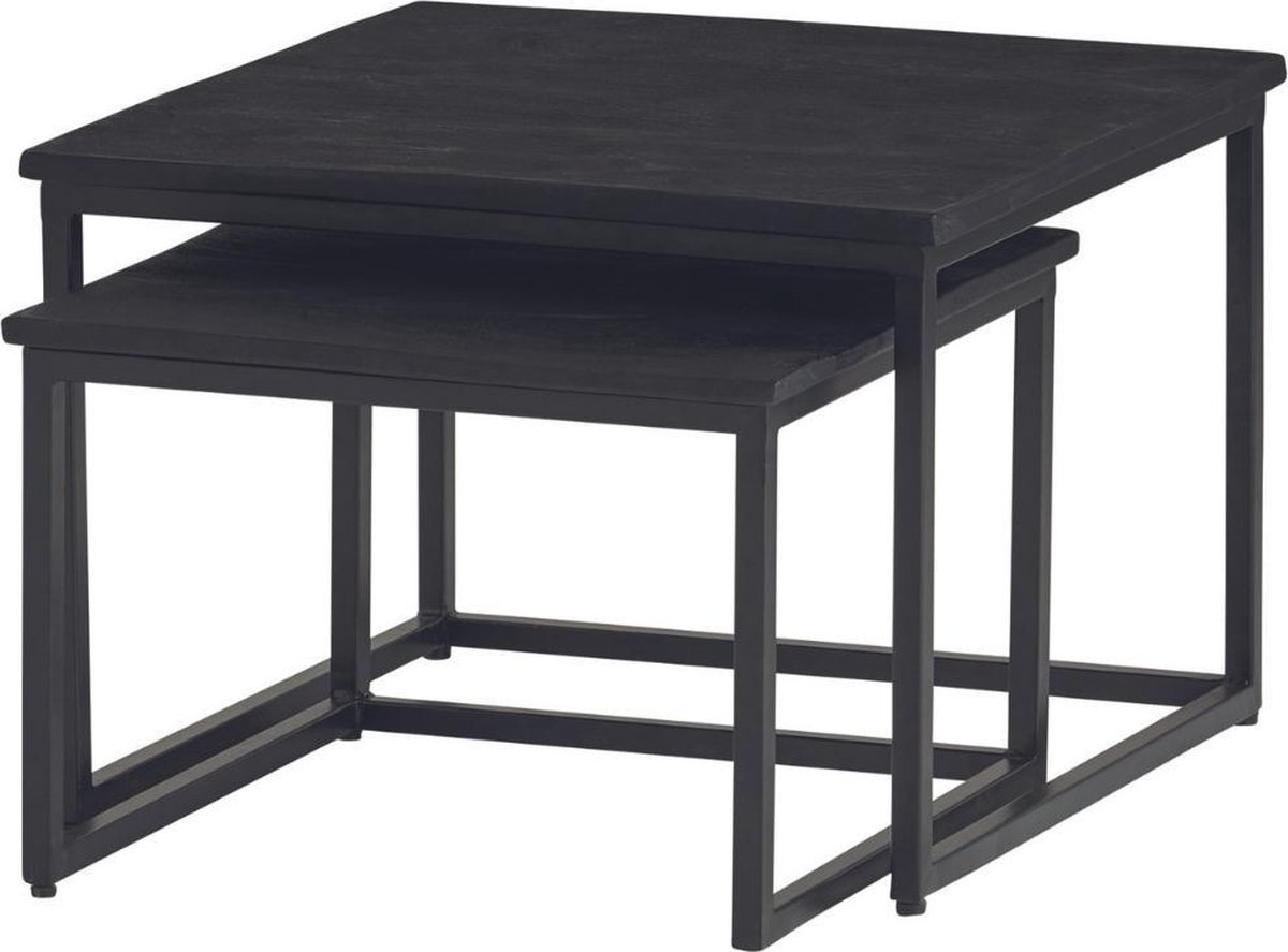 Dulaire Salontafel Set Zwart Hout Vierkant 60x60 cm