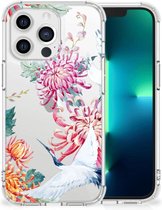 GSM Hoesje Geschikt voor Apple iPhone 13 Pro Telefoonhoesje Valbescherming met transparante rand Bird Flowers