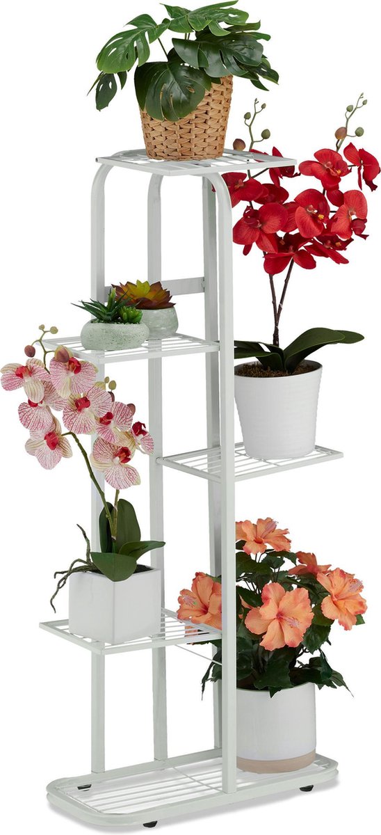 Relaxdays plantenrek metaal, vintage, HBD: 83 x 75 x 24 cm, planten etagere voor binnen, woonkamer, met 7 etages, wit