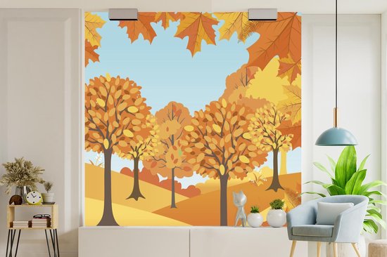 Papier peint photo peint vinyle - Une illustration d'arbres d'automne largeur 300 cm x hauteur 300 cm - Tirage photo sur papier peint (disponible en 7 tailles)