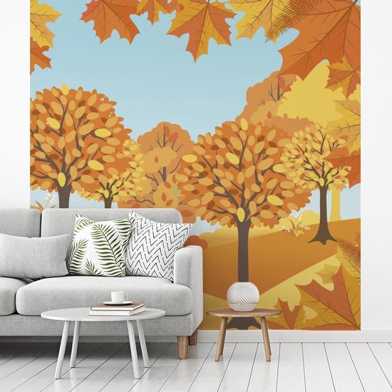 Papier peint photo peint vinyle - Une illustration d'arbres d'automne largeur 300 cm x hauteur 300 cm - Tirage photo sur papier peint (disponible en 7 tailles)
