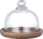 8cm - Glazen Stolp op Hout - Glas - op Voet