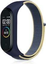 Nylon Smartwatch bandje - Geschikt voor Xiaomi Mi Band 3 / 4 nylon bandje - donkerblauw - Strap-it Horlogeband / Polsband / Armband