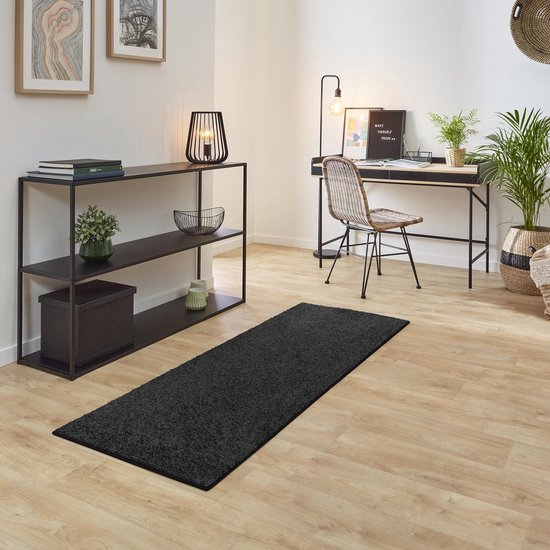 Carpet Studio Ohio Loper Tapijt 57x150cm - Vloerkleed Laagpolig - Tapijt Woonkamer en Tapijt Slaapkamer - Kleed Donkergrijs