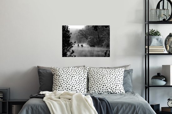 Stickers Stickers muraux - Chevaux traversant dans la brume - noir et blanc - 60x40 cm - Feuille adhésive