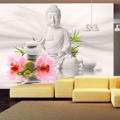 Zelfklevend fotobehang - Boeddha en roze orchideeën, 8 maten, premium print