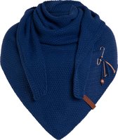 Knit Factory Coco Gebreide Dames Omslagdoek - Driehoek Sjaal - Kings Blue - 190x85 cm - Inclusief sierspeld
