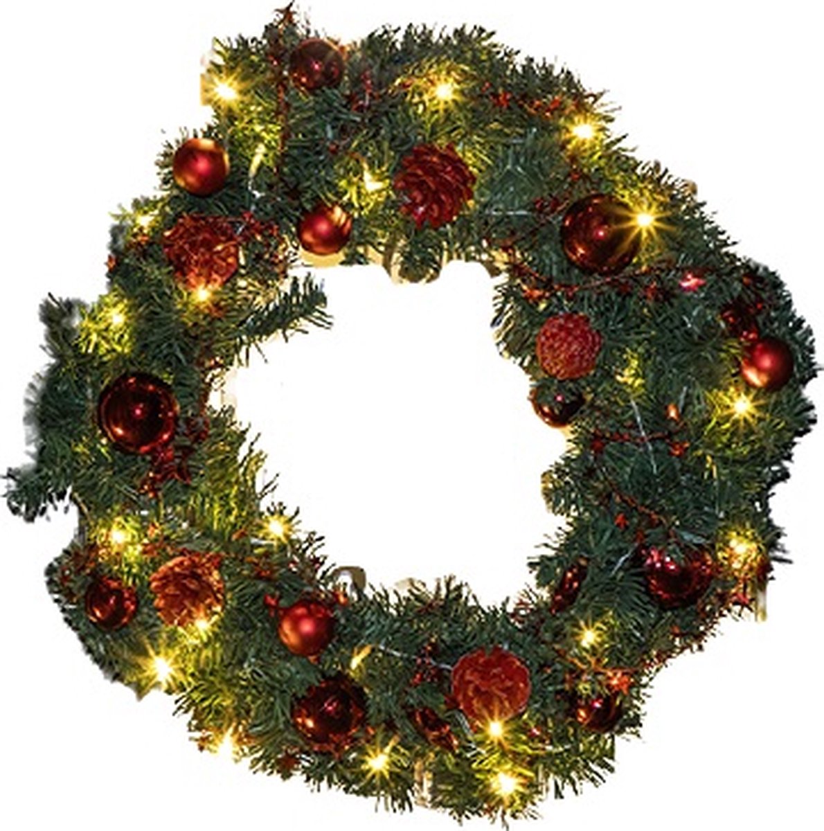 HI Kerstkrans/deurkrans - met decoratie en LED verlichting - rood - D60 cm – foto 5