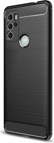 Geborsteld TPU Hoesje Geschikt voor Motorola Moto G60s | Beschermhoes | Back Cover | Flexibel TPU | Stijlvol Carbon | Dun | Zwart
