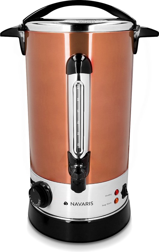 Navaris glühweinketel met temperatuurregelaar 10L - RVS glühweinkoker met tap - Warm water ketel - Thermostaat - Oververhittingsbeveiliging - Koper