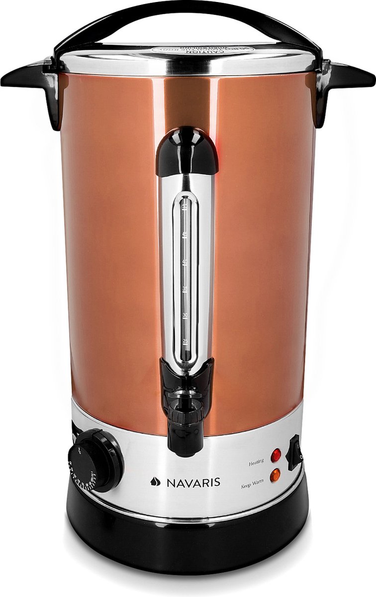 Navaris glühweinketel met temperatuurregelaar 10L - RVS glühweinkoker met tap - Warm water ketel - Thermostaat - Oververhittingsbeveiliging - Koper - Navaris