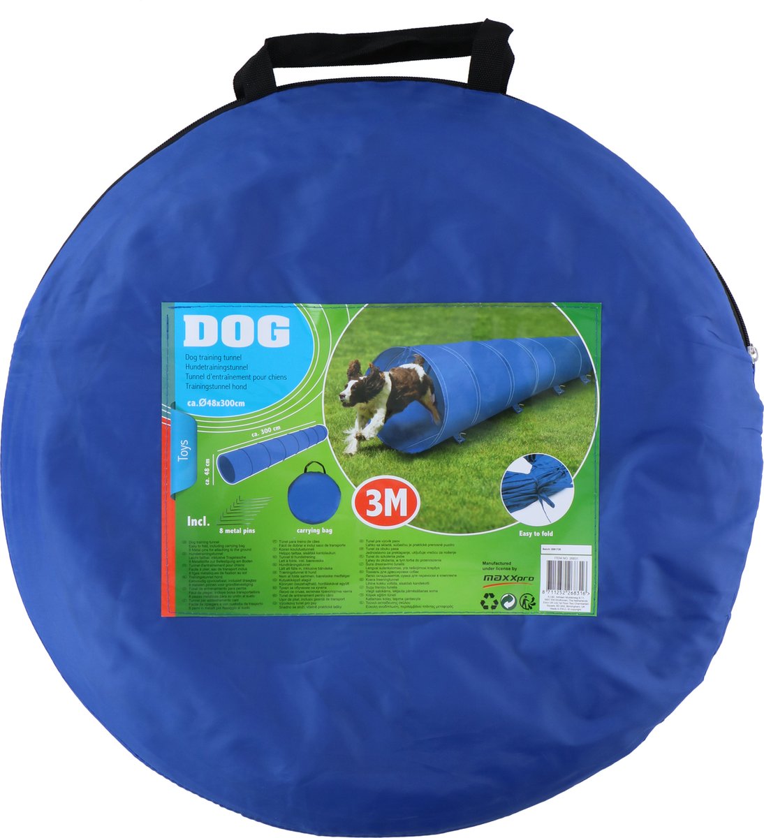 maxxpro Hondentunnel - Agility voor de Hond - Opvouwbaar - Lichtgewicht - met Draagtas en Grondpinnen - 3M