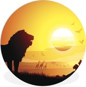 WallCircle - Wandcirkel ⌀ 60 - Illustratie van een landschap in Afrika tijdens een zonsondergang - Ronde schilderijen woonkamer - Wandbord rond - Muurdecoratie cirkel - Kamer decoratie binnen - Wanddecoratie muurcirkel - Woonaccessoires