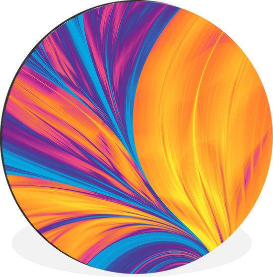 WallCircle - Wandcirkel - Muurcirkel - Veren - Regenboog - Neon - Abstract - Aluminium - Dibond - ⌀ 60 cm - Binnen en Buiten