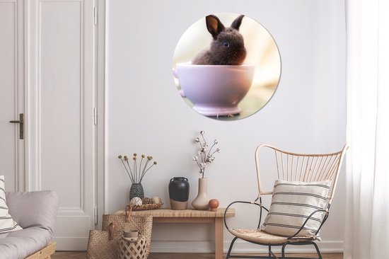 WallCircle - Cercle mural ⌀ 90 - Lapin - Bébé - Tasse à thé - Tableaux ronds salon - Plaque murale ronde - Décoration murale murale cercle - Décoration chambre intérieure - Décoration murale murale cercle mural - Accessoires de maison