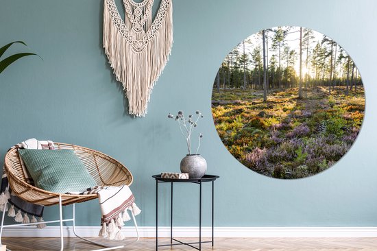 Cercle de papier peint - Arbres sur un paysage de bruyère - ⌀ 120 cm - Cercle de mur - Autocollant - Sticker papier peint XXL