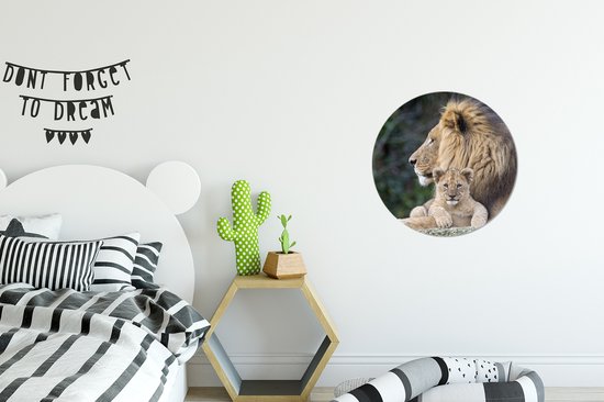 Cercle Mural - Cercle Mural Intérieur - Lion Adulte avec Cub - ⌀ 30 cm - Décoration murale - Peintures Ronds