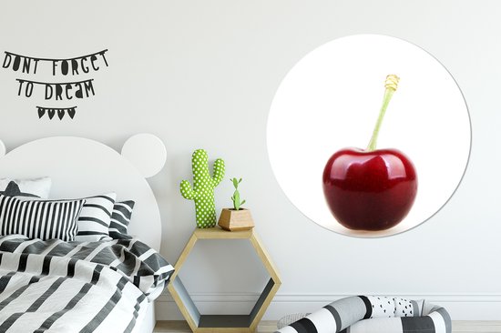 Cerisier solitaire avec une tige verte Assiette en plastique cercle mural ⌀ 120 cm - impression photo sur cercle mural / cercle vivant (décoration murale) XXL / Groot format!