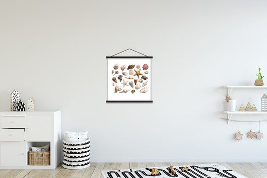 Sélection de coquillages et affiches d'école d'étoiles de mer lattes plates noir 40x40 cm - Tirage photo sur poster textielposter (décoration murale salon / chambre)