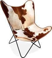 Alterego Vlinderstoel 'FOX' in leer met gevlekte vacht in bruin en wit