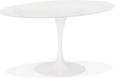 Alterego Witte ovalen design eettafel 'CHAMAN' van glas met marmereffect - 160x105 cm
