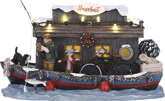 Luville Kerstdorp Miniatuur Woonboot - L19,5 x B10,5 x H12 cm