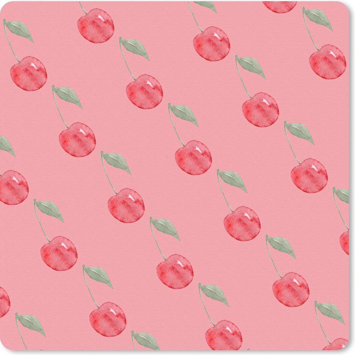 Muismat 20x20 cm - Mousepad Kersen - Waterverf - Roze - Muismatten