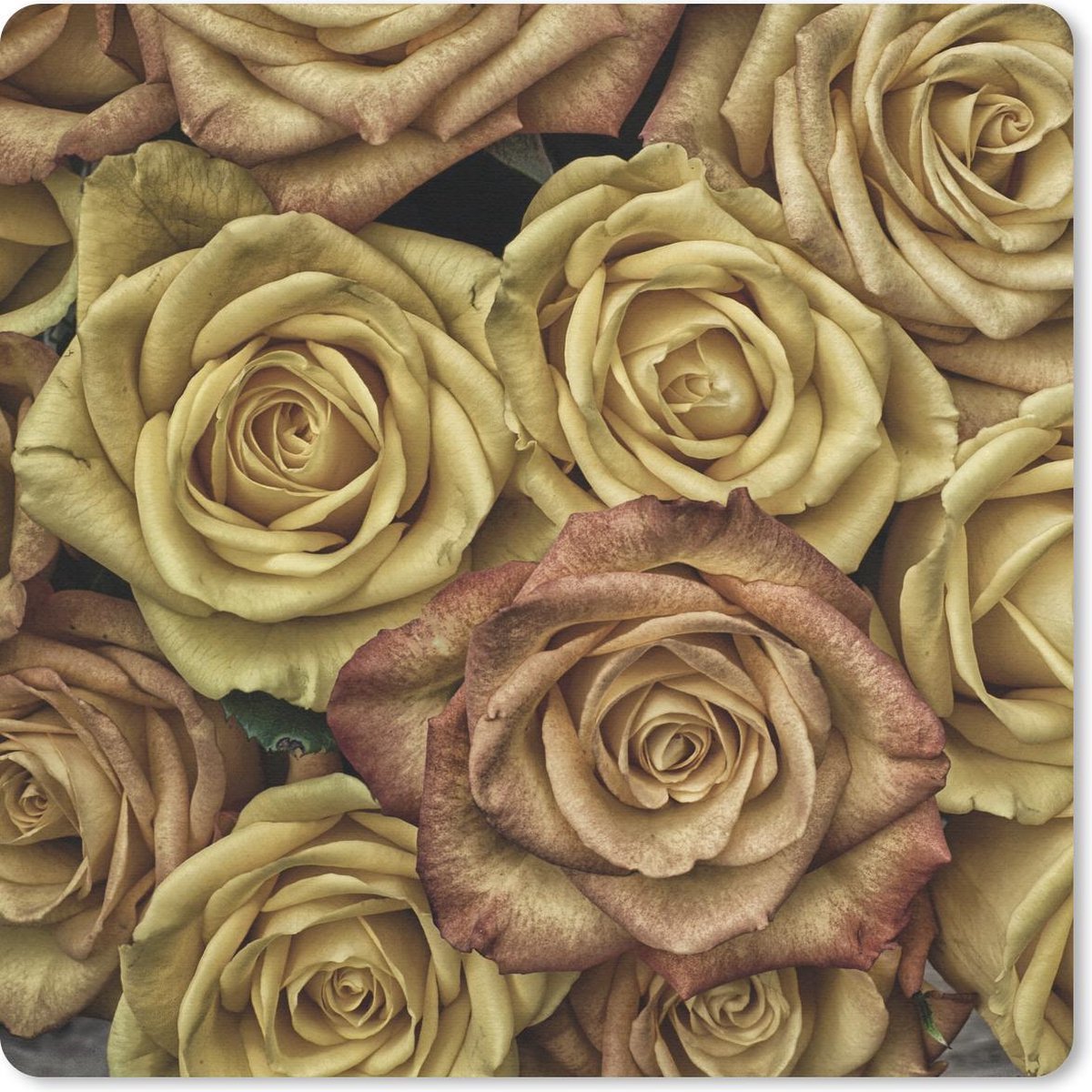 Muismat 30x30 cm - Mousepad Rozen - Goud - Boeket - Muismatten