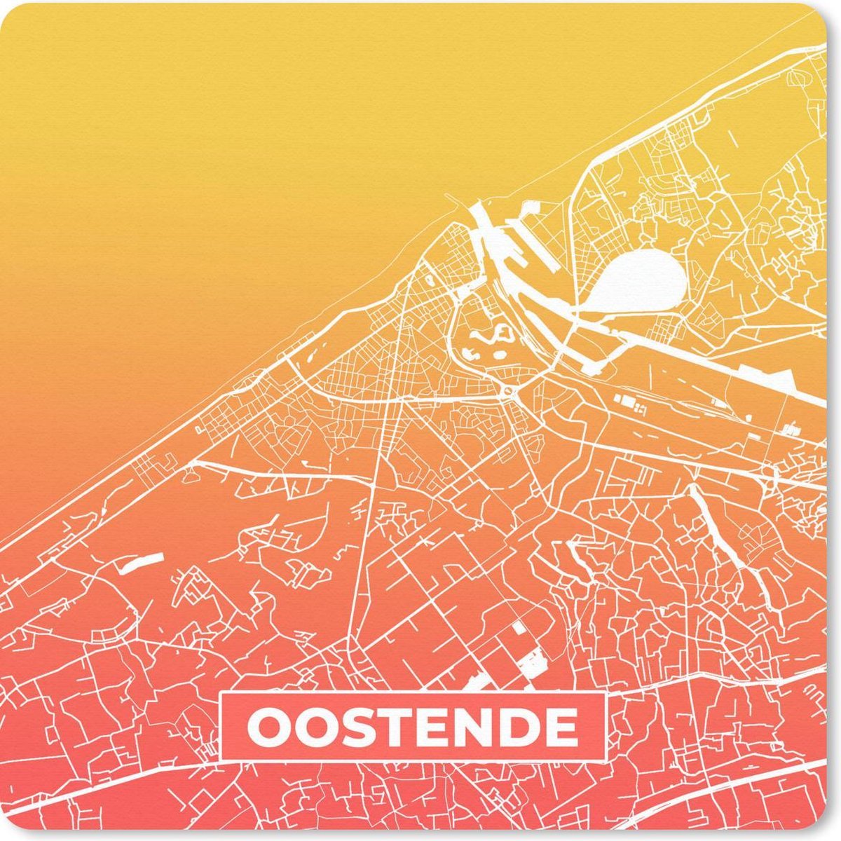 Muismat 30x30 cm - Mousepad Stadskaart - Oostende - België - Oranje - Muismatten