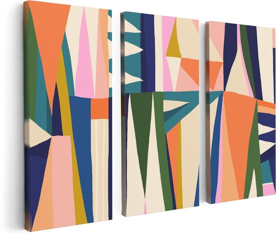 Artaza - Triptyque de peinture sur toile - Art abstrait coloré - Triangles - 120x80 - Tableau sur toile - Impression sur toile