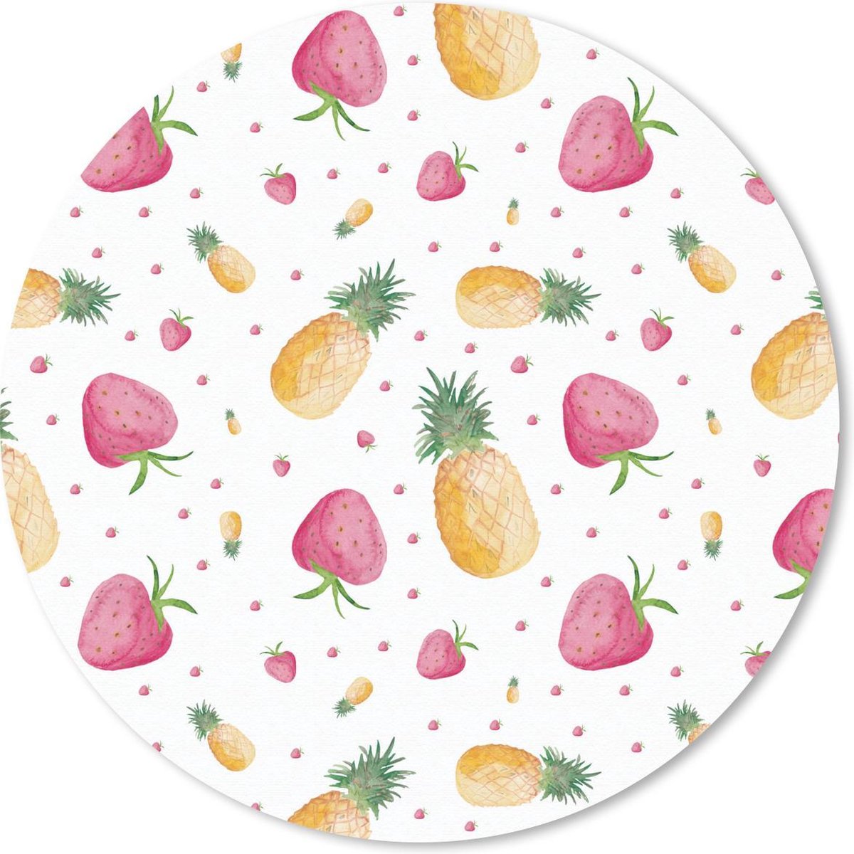 Muismat rond 20x20 cm - Mousepad Aardbeien - Ananassen - Waterverf - Sjablonen - Ronde muismatten