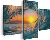 Artaza Canvas Schilderij Drieluik Golf bij Zonsondergang - 90x60 - Foto Op Canvas - Canvas Print