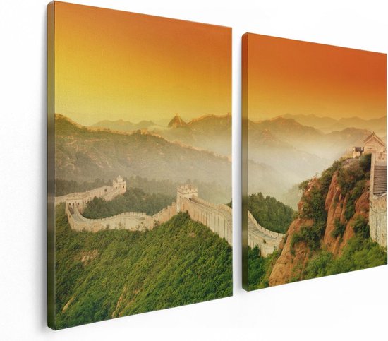 Artaza Canvas Schilderij Tweeluik Chinese Muur bij Zonsopgang - 120x80 - Foto Op Canvas - Canvas Print