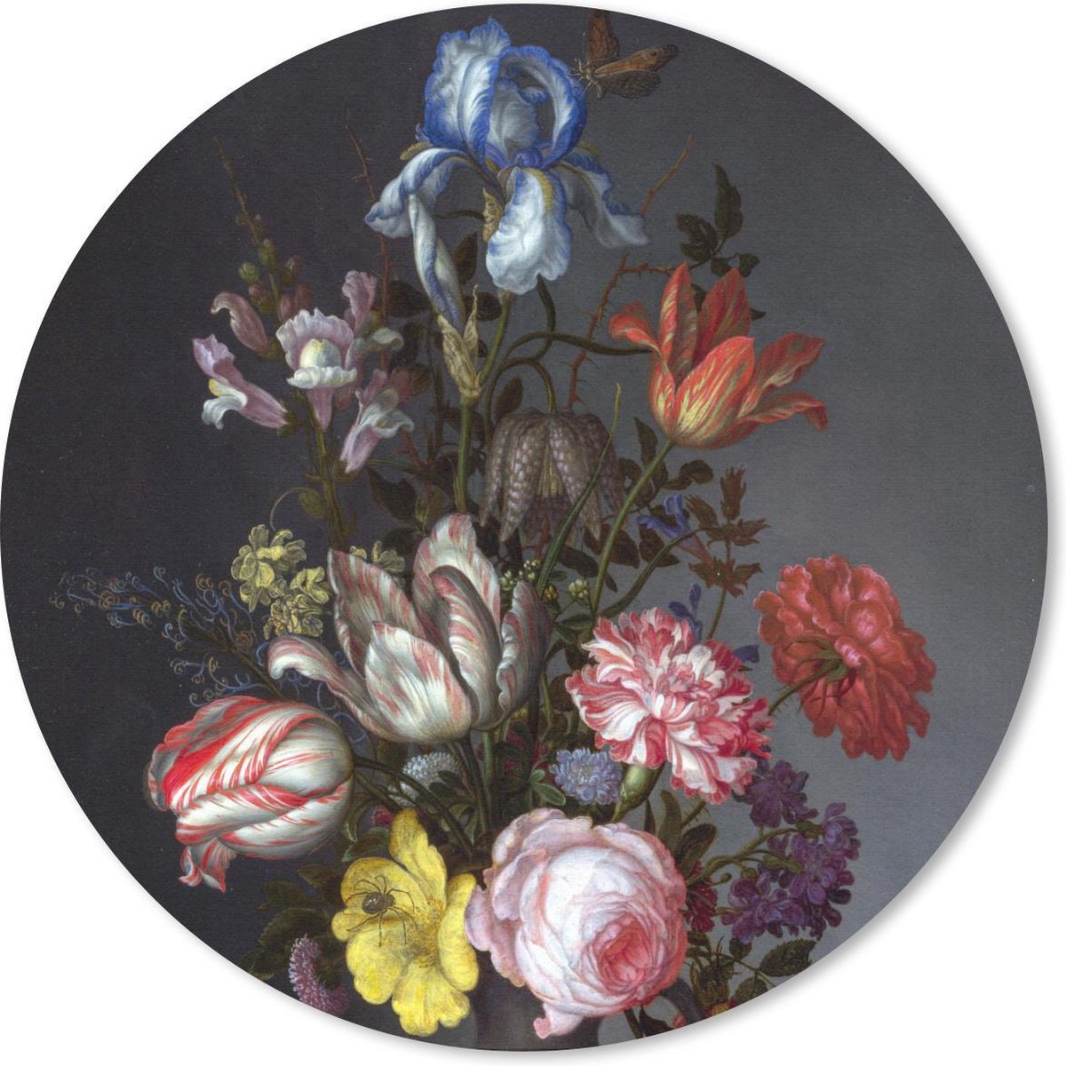 Muismat rond 20x20 cm - Mousepad Bloemen in een vaas met schelpen en insecten - Balthasar van der Ast - Ronde muismatten