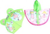 Poppen regenkleding met paraplu 28-35 cm roze/groen