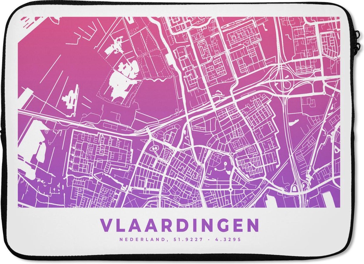 Laptophoes 13 inch - Stadskaart - Vlaardingen - Nederland - Paars - Laptop sleeve - Binnenmaat 32x22,5 cm - Zwarte achterkant
