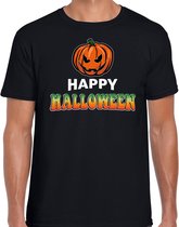 Halloween - Pompoen / happy halloween verkleed t-shirt zwart voor heren - horror shirt / kleding / kostuum XL