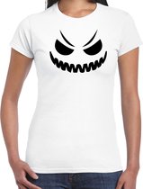 Halloween - Spook gezicht halloween verkleed t-shirt wit voor dames - horror shirt / kleding / kostuum M