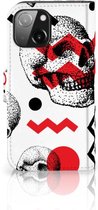 GSM Hoesje geschikt voor iPhone 13 Mini Bookstyle Case Skull Red