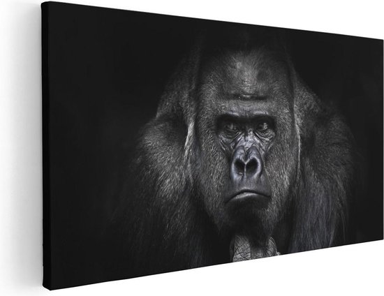 Artaza Canvas Schilderij Gorilla - Zwart Wit - 80x40 - Foto Op Canvas - Canvas Print