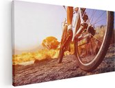 Artaza Canvas Schilderij Mountainbike Fietser op Stenen bij Zonsopgang - 80x40 - Foto Op Canvas - Canvas Print