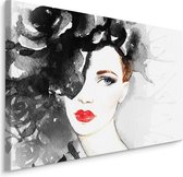 Schilderij - Vrouw in Aquarel (print op canvas), multi-gekleurd, 4 maten, premium print